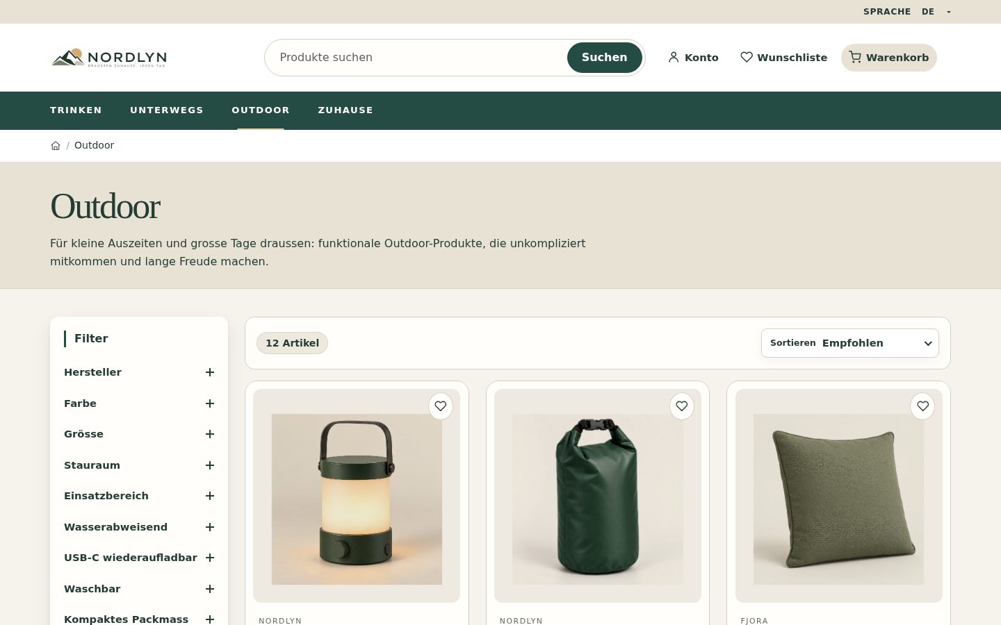 Branded Demo-Shop mit eigenständigem Design und Outdoor-Produktkatalog
