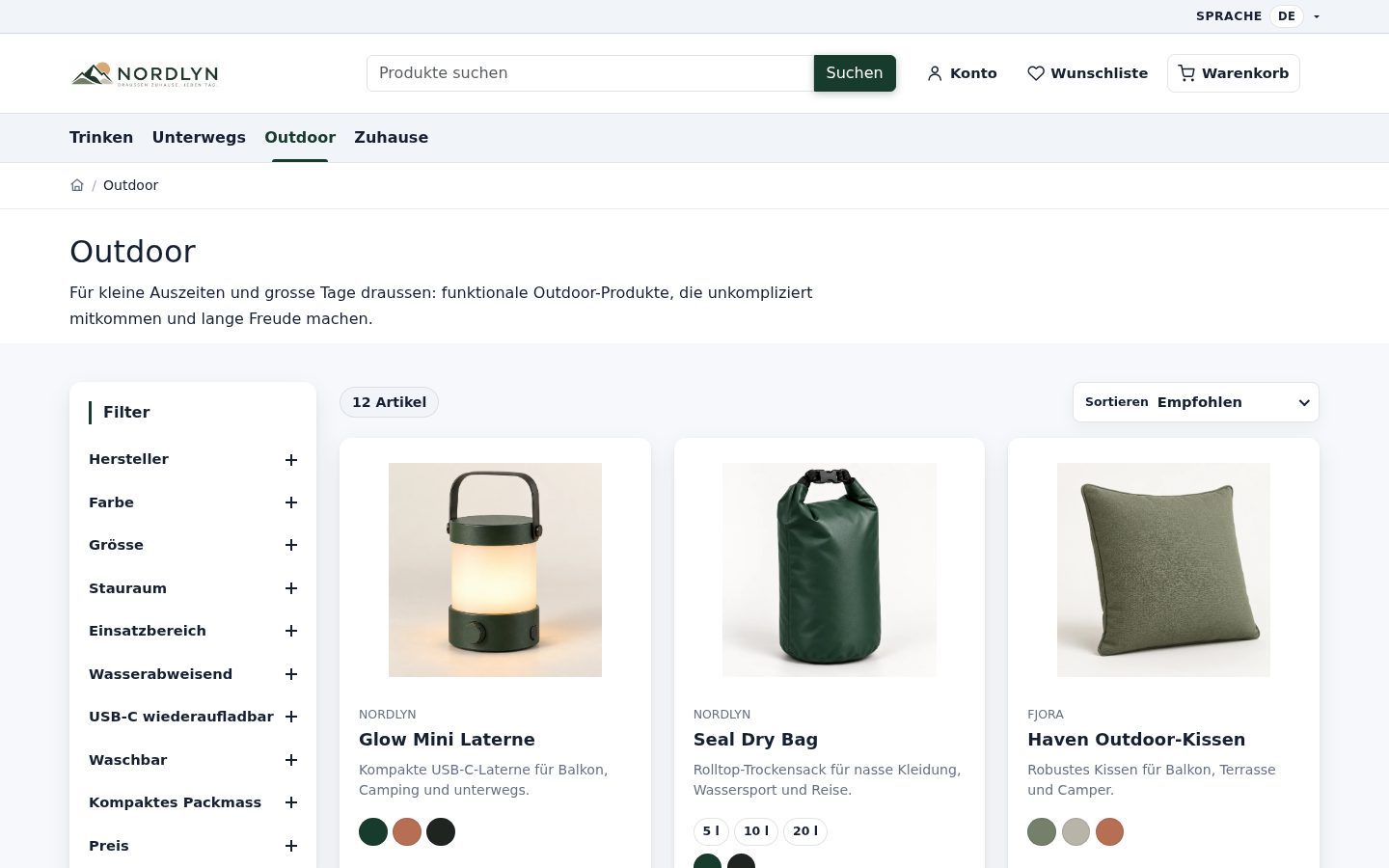Ready Demo-Shop mit Standard-Theme und Outdoor-Produktkatalog