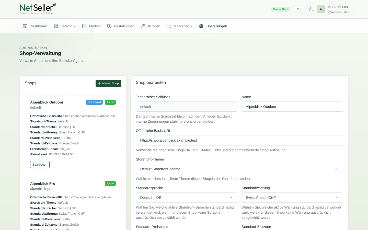 NetSeller Shop-Verwaltung mit Alpenblick Outdoor und Alpenblick Pro