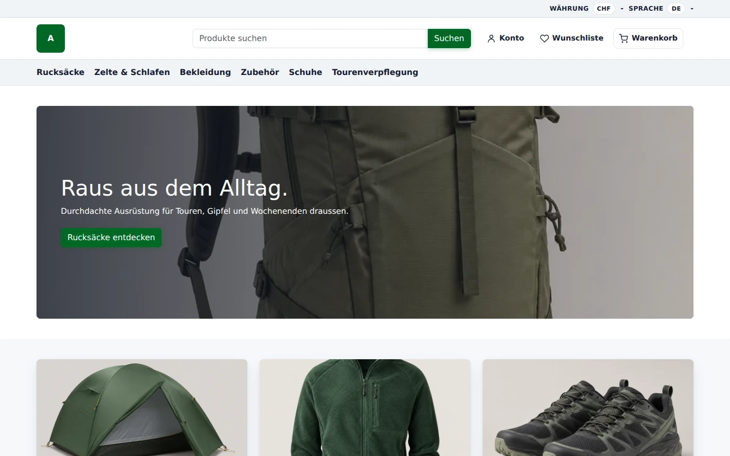 Fertige Outdoor-Startseite im NetSeller Storefront